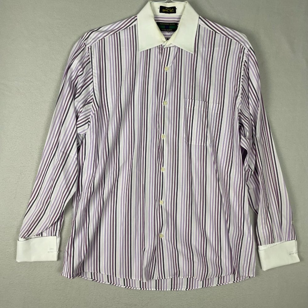 ALEXANDER JULIAN Colours Men's Purple Stripe French Cuff Dress Shirt USA Vintage